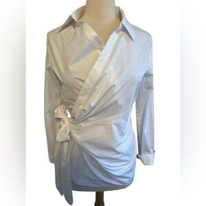 Cabi White Wrap Blouse with Notched Collar Size Medium